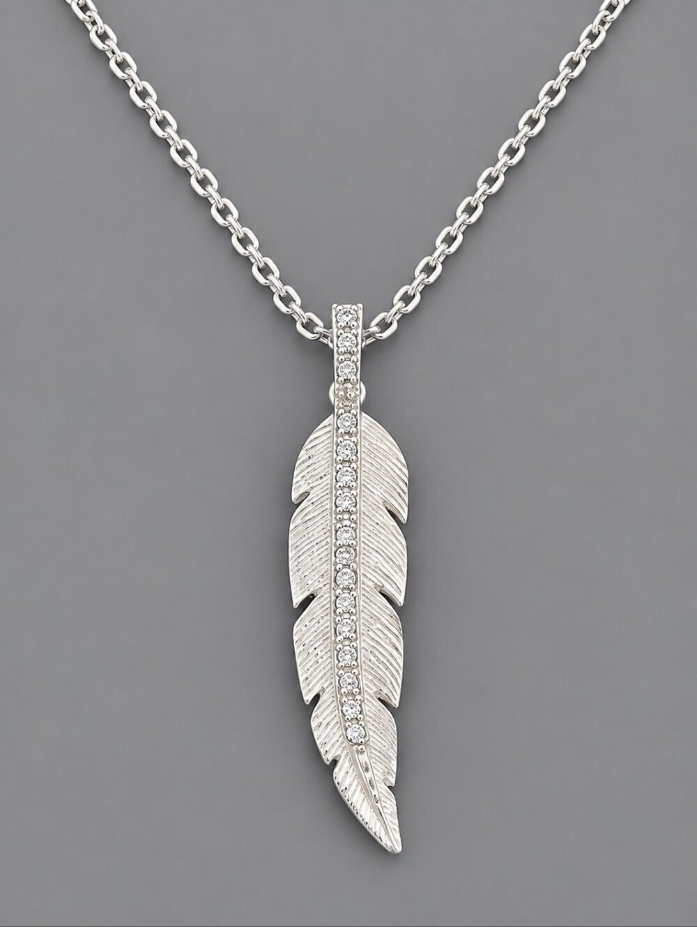 Fairycore Silver Plated Rhinestone Feather Chain Necklace